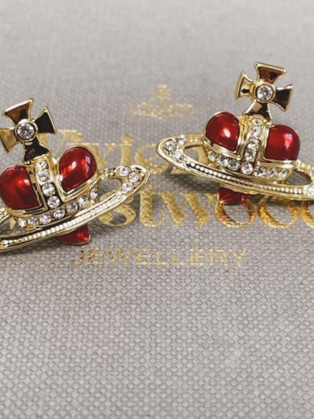 Vivienne Westwood Diamante Earrings Gold x Red Luxury Punk-Inspired Jewelry
